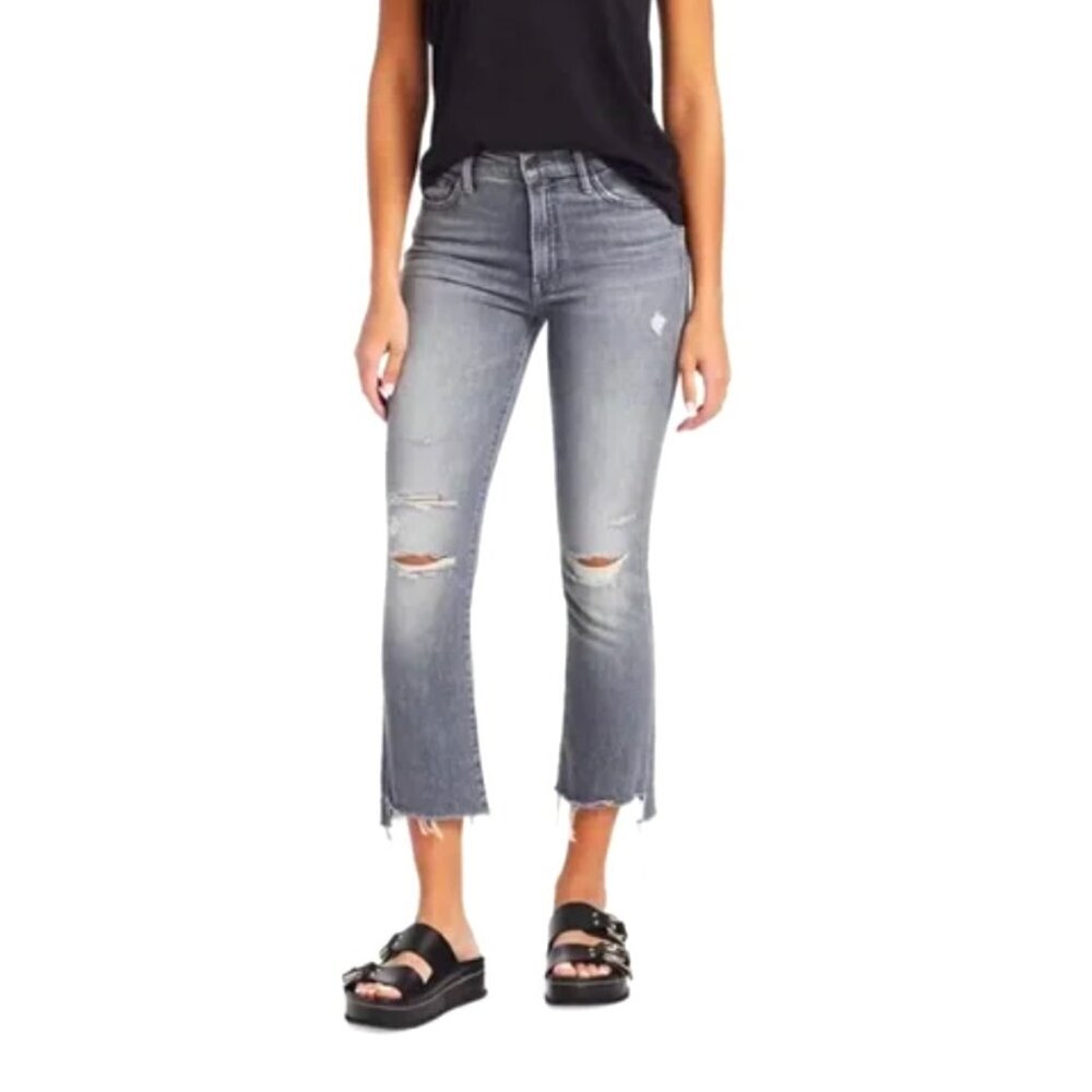 MOTHER Denim The Insider Crop Step Fray In Ace Of Spades Gray Distressed Wash